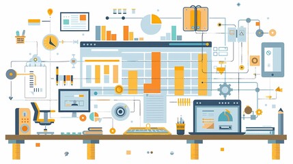 See a flat design of a project schedule with task dependencies