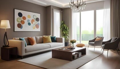 Photo interior modern design room 3D illustration