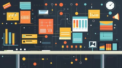 See a flat design of a project schedule with task dependencies