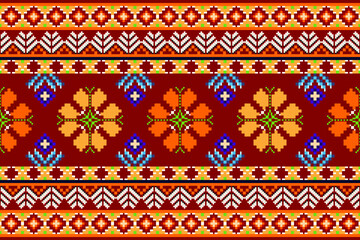 Pixel ethnic pattern oriental traditional. design fabric pattern textile African Indonesian Indian seamless Aztec style abstract vector illustration for print clothing, texture, fabric, wallpaper, dec