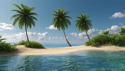 3D render of a tropical background with palm tree island