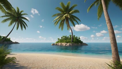 Obraz premium 3D render of a tropical background with palm tree island