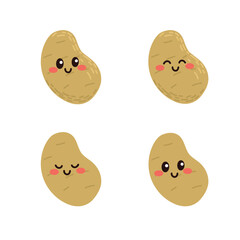 Set of cute cartoon colorful potatoes with different emotions. Collection of characters with funny emotions for kids. Fantasy characters. Vector illustration, cartoon flat style.