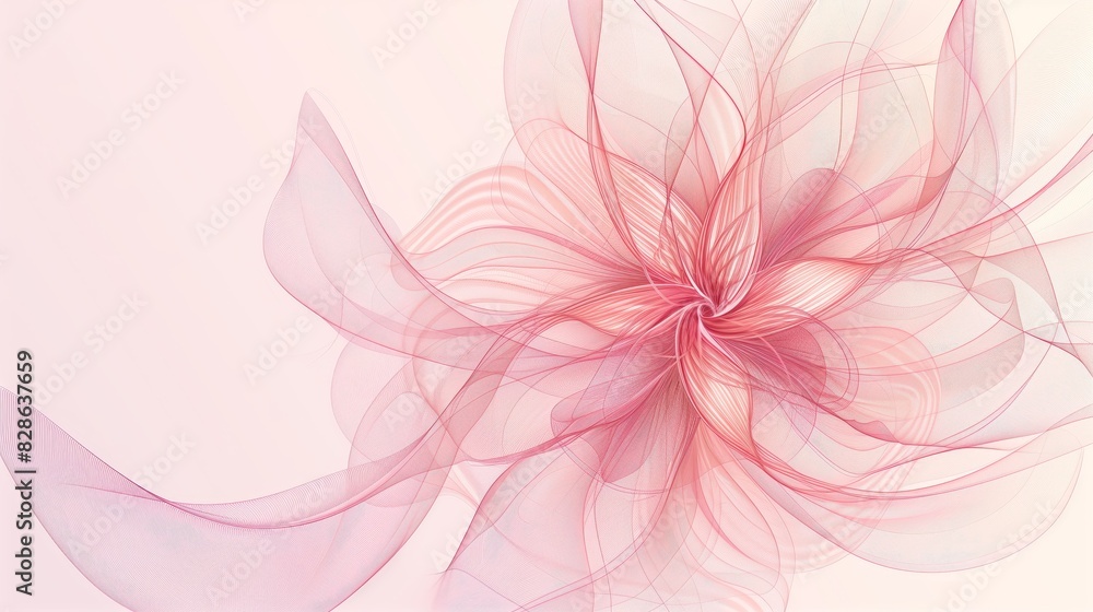 Poster a soft pink gradient background with delicate, flowing lines that form the shape of an abstract flow