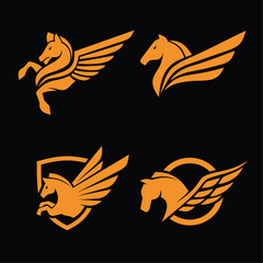 Pegasus emblem horse logo set