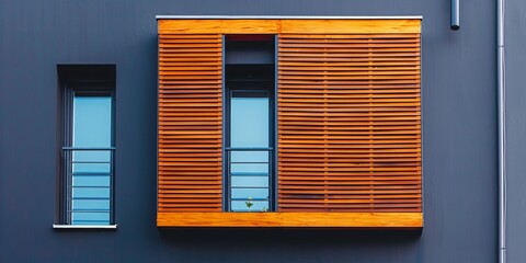 Fototapeta premium photo of a minimal modern wooden shutter, half side view of building