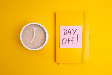 Day off - workplace message in the office. Concept of absence from work and day off