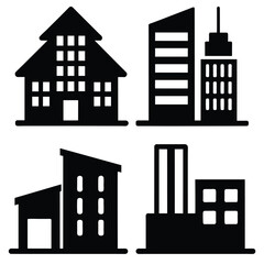 Set of building icon black vector on white background