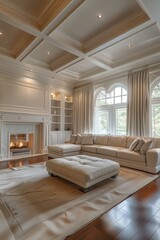 Modern Living Room with Fireplace and Floor-to-Ceiling Windows