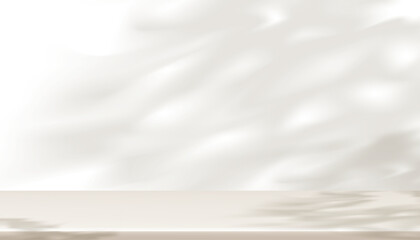 Obraz premium Background White Wall Studio and Beige Podium with shadow leaves on cement floor,Backdrop Background 3D Display Room with Stand Concept for Cosmetic product presentation,Sale in Autumn,Fall Season