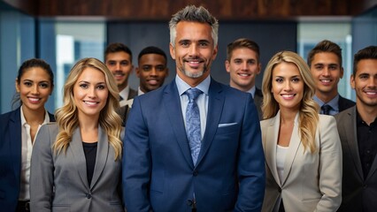 Fototapeta premium Company leaders gather with managers, take a group photo after a meeting about the long-term plans to be achieved