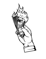 Burning Money | Burned US Dollar Bill | USD Monetary | Paper Bill on fire | Rich | Hundred Dollar | Flaming Bills | Fire | Original Illustration | Vector and Clipart | Cutfile and Stencil