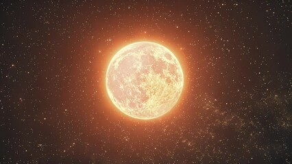 The glowing red moon is a stark contrast to the sea of shimmering stars that blanket the night sky.