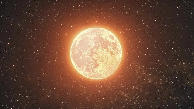 The glowing red moon is a stark contrast to the sea of shimmering stars that blanket the night sky.