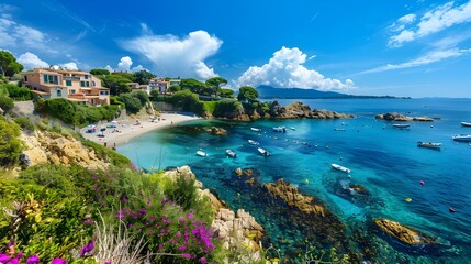 Naklejka premium Budget-Friendly Seaside Village: An Ideal Relaxing Summer Getaway