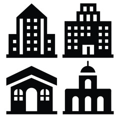 Set of building icon black vector on white background