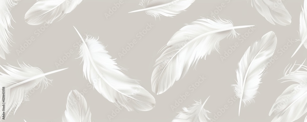 Poster abstract seamless pattern with white feathers in the style of vector illustration