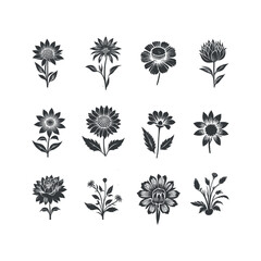 Flat design flower silhouettes and leaves floral element design vector template illustration
