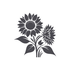 Flat design sunflower silhouettes and leaves floral element design vector template illustration