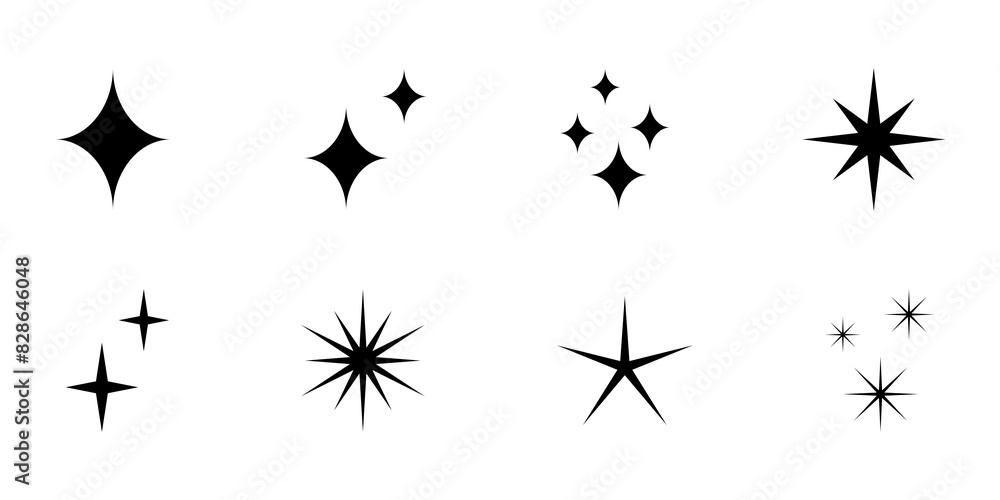 Canvas Prints set of isolated black sparkling stars on white background - simple decorative sparkles for card orna