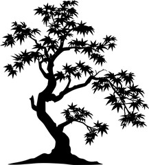 Vector sketch illustration. Black silhouette of Japanese Maple isolated on white background. AI generated illustration.