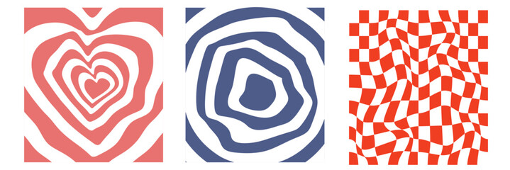 Groovy poster y2k retro background swirl set for print design. Spiral vector illustration. Psychedelic print. Vintage background.