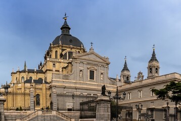 Obraz premium view of the Almudena Cathedral near the Royal Palace in downtown Madrid