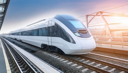 Naklejka premium modern train with speed light effect, space for text. high tech transportation. Fast trip. Travel banner