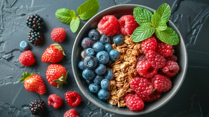 Fresh and Colorful Breakfast Bowl with Fruits and Granola