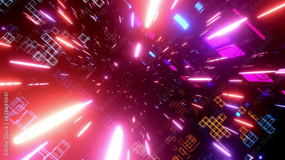 Aufkleber flight through hi-tech technology tunnel with camera shake. neon light, sci-fi constructions, myster