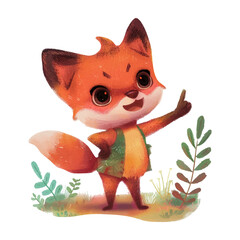 Cute fox pointing finger white background (4)