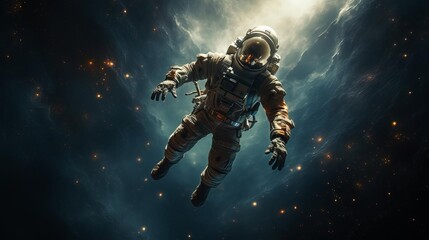 Fototapeta premium A lone astronaut floating in space, desperately reaching for a single drop of water