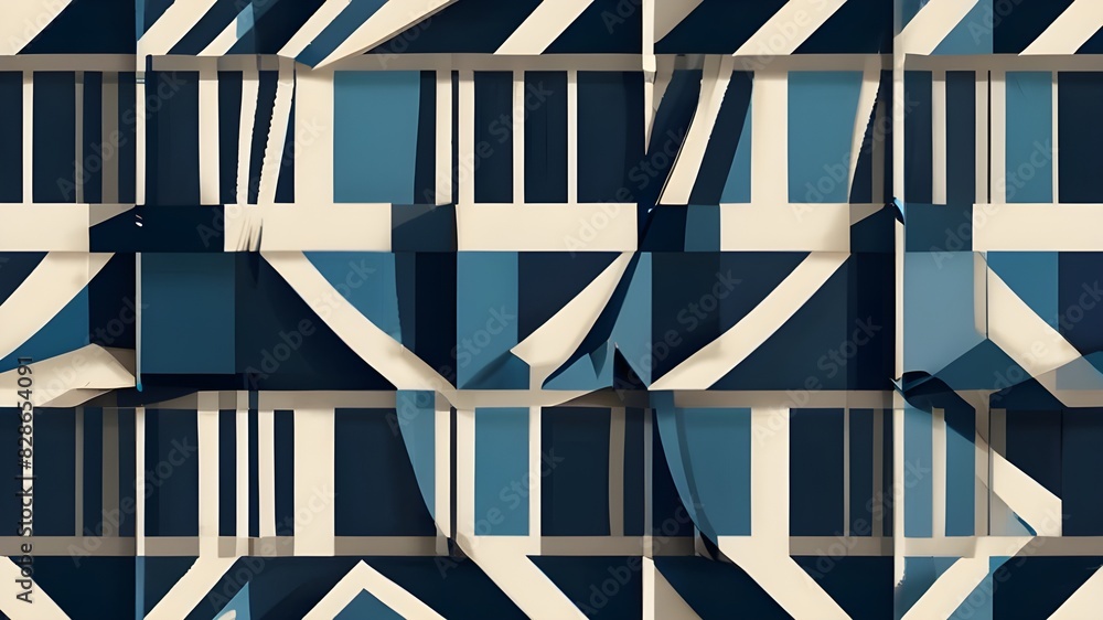 Poster abstract geometric pattern with stripes, lines. seamless vector background. white and blue ornament.