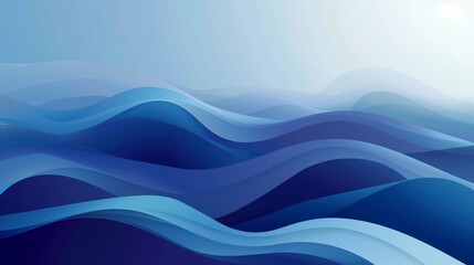 Fototapeta premium Abstract blue background with waves, flat design, smooth curves.