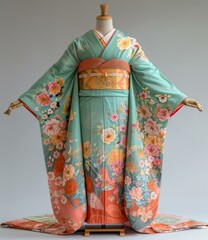 A woman wearing a kimono with a floral pattern