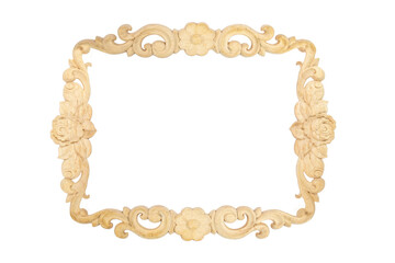 Wooden carved frame with baroque floral motifs , isolated on white background