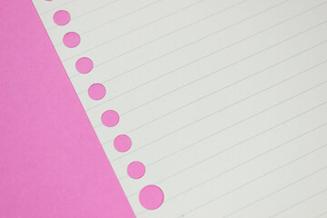line paper texture on pink background,  blank sheet notebook