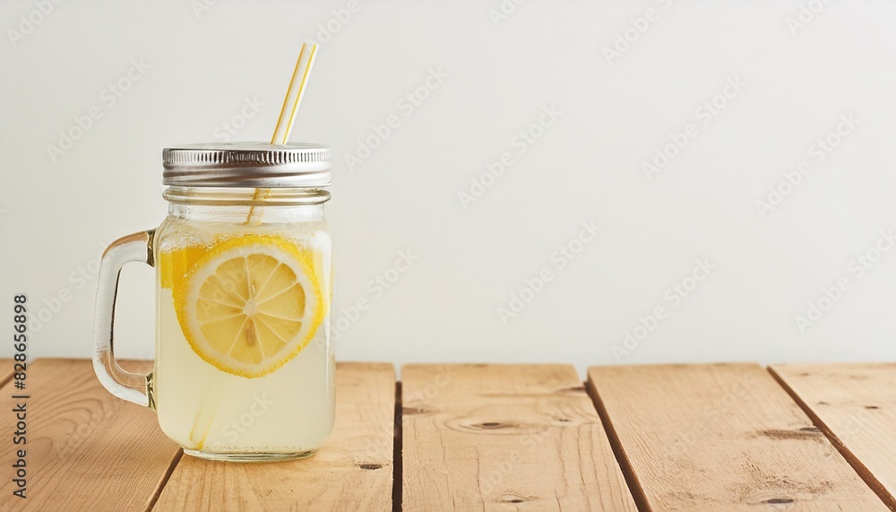 Wall mural natural lemonade in mason jar on wooden table