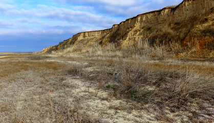 Steep clay bank of the Tiligul estuary in winter