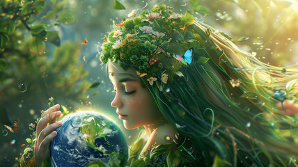 The goddess who embraces the world, with butterflies flying around