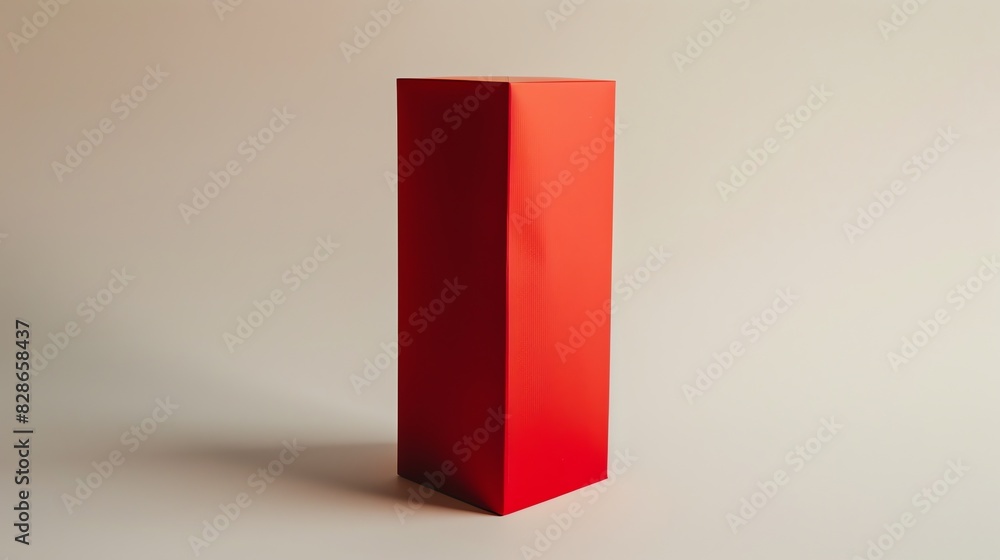 Poster a simple red box on a beige background. the box is not textured and has a smooth surface.