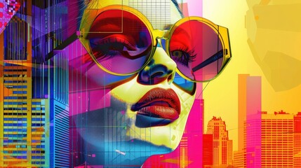 illustration of the fashion woman wearing stylish sunglasses with large frames and bright lipstick