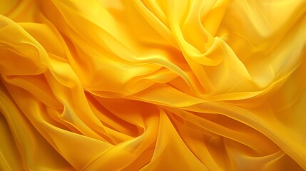 Fototapeta premium The image is a close-up of a crumpled yellow silk fabric. The fabric is soft and smooth, and the folds are gentle and flowing.