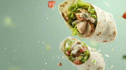 Chicken Caesar Wrap Against Light Green Background