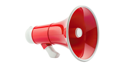 Red megaphone  isolated on transparent background.. Loudspeaker for public announcement, promotion, and marketing communication.