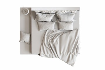 big comfortable bed isolated on white background, home furniture, illustration, 3d rendering