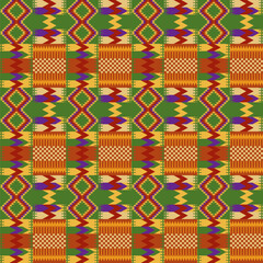 Kente cloth. African textile. Ethnic seamless pattern. Tribal geometric print.