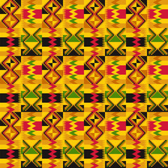 Kente cloth. African textile. Ethnic seamless pattern. Tribal geometric print.