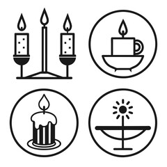 Set of Candlelight dinner line icon black vector on white background