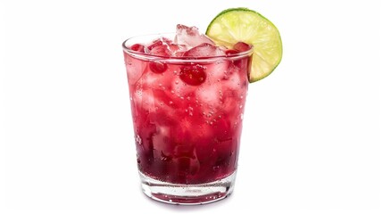 Refreshing vodka cranberry cocktail with lime on rocks.